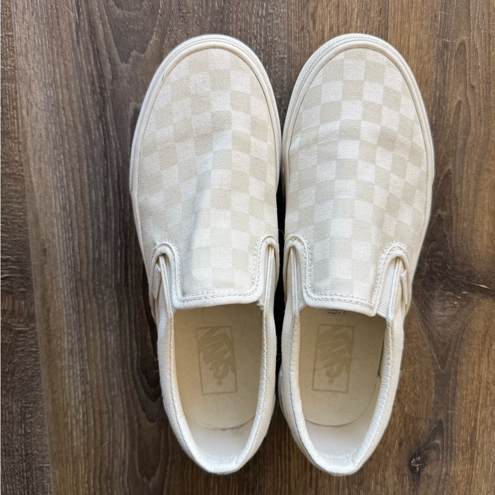 Vans Classic Platform Slip-On Checkerboard Sneakers All White